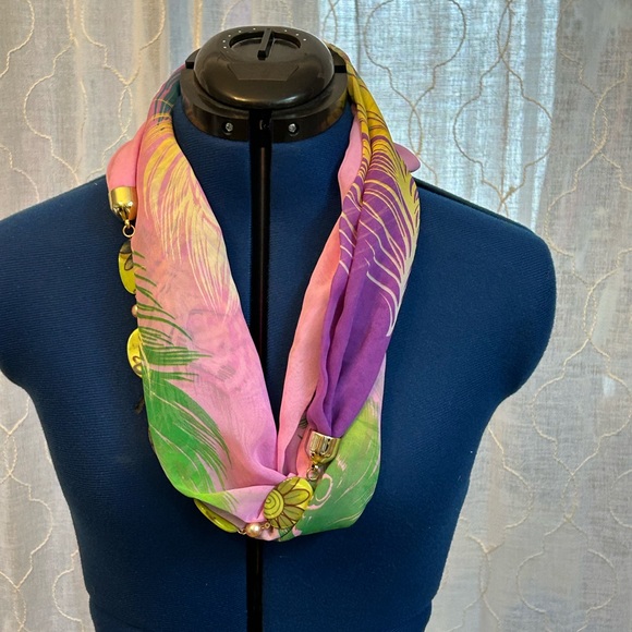 Sophie Original Infinity Accent Scarf w/ Beaded Detail Pink Green Purple Floral - Picture 2 of 4